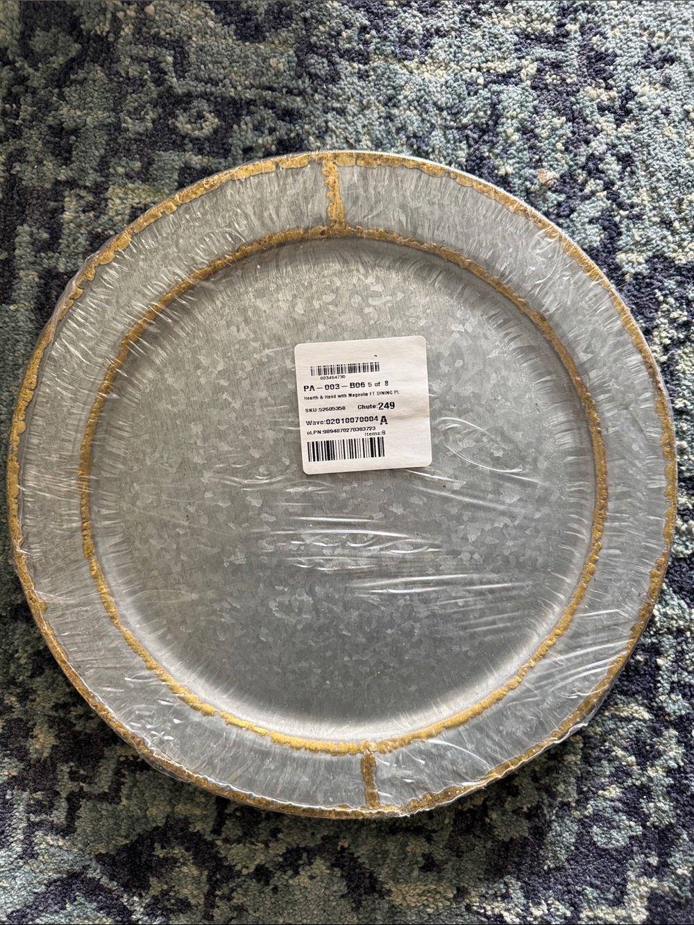 Galvanized Metal Charger Plate with Gold Rim 7 plates